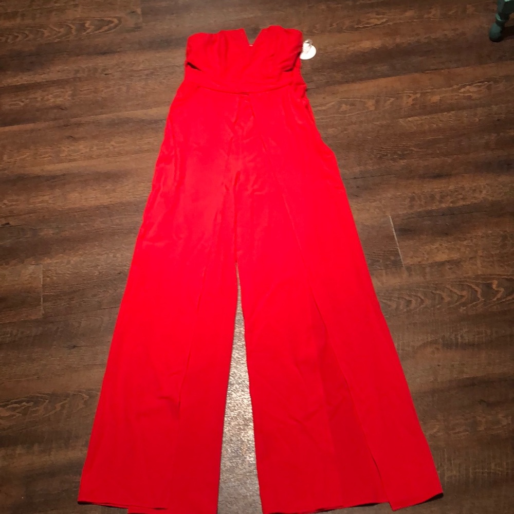 Red Jumpsuit Flare Split leg